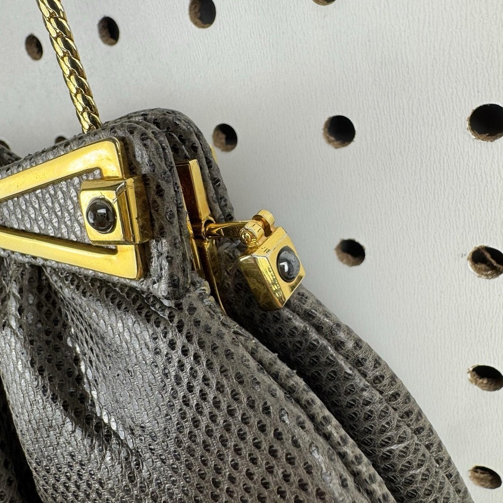 Vtg Ashneil 80s Gray Reptile Embossed Chain Shoulder Bag Purse Hong Kong - Picture 3 of 13